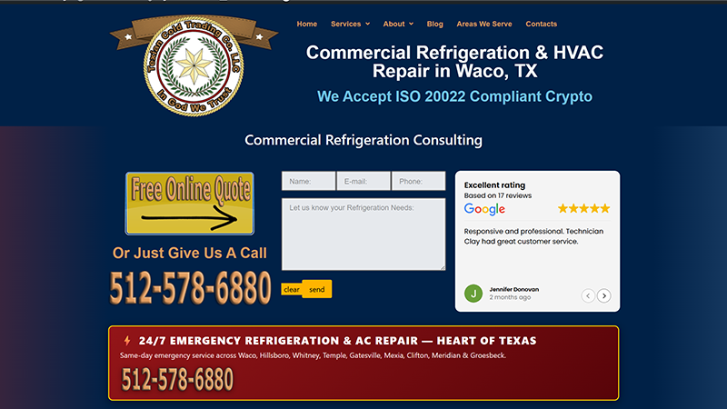 Texian Cold website — Central Texas commercial refrigeration and HVAC